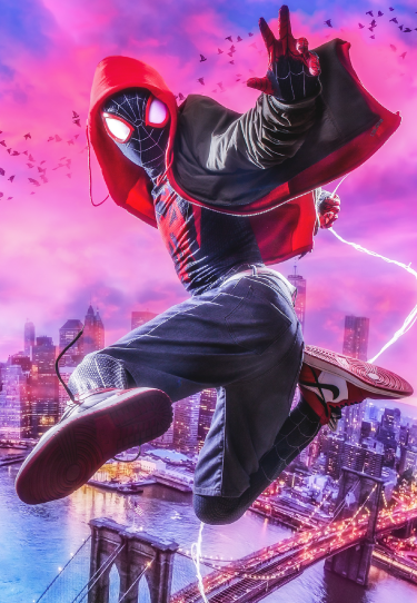 Miles Spiderman City Art cartoon poster